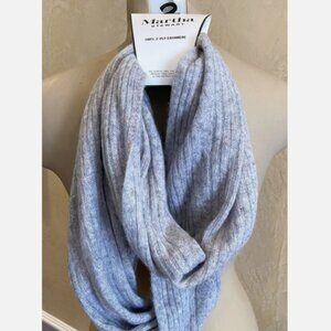 100% Cashmere MARTHA STEWART NEW gray infinity SCARF wrap 2 ply NEW Warm…